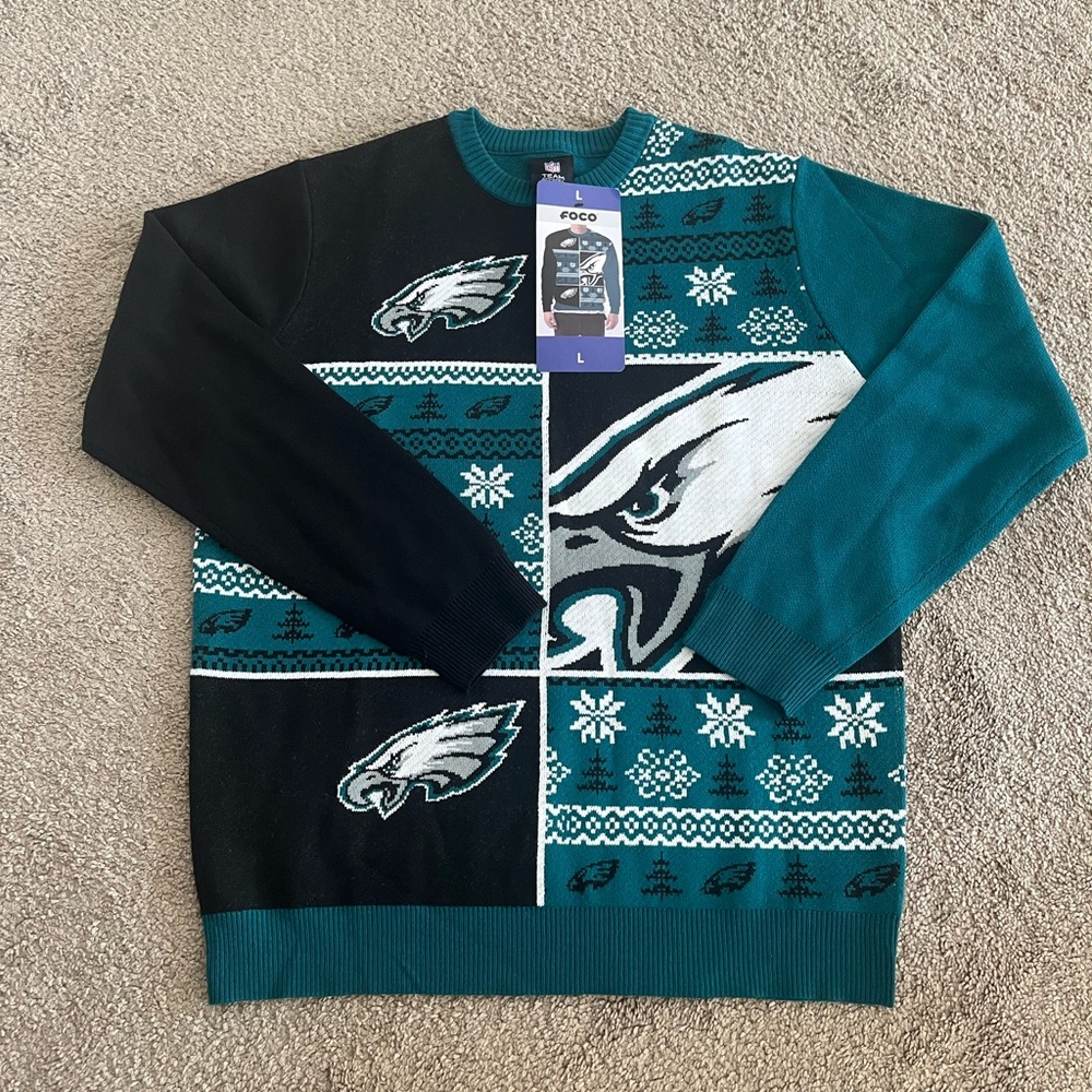 FOCO Philadelphia Eagles Men’s Teal and Black Crewneck Sweater